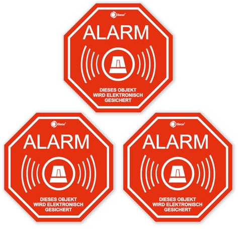 iSecur 3er Set Elektronisch gesichert Sticker 10 x 10 cm außen - hin165 | Alarmanlagen-Hinweis für Fenster Scheibe Tür Gebäude und Objekt, selbstklebend, UV-wetterfest, vergilbungsfrei