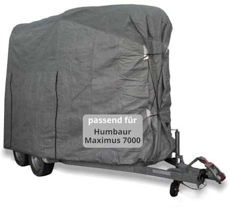 Car-e-Cover Pferdeanhänger Abdeckung Größe L für XXL Zweipferdanhänger | extra robuste 4-lagige Vlies Schutzhaube grau | wasserdicht & UV-beständig passend für Humbaur Maximus 7000