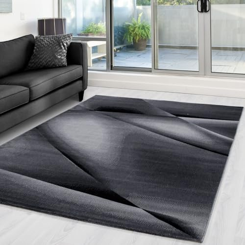 Carpettex Teppich Wohnzimmer Kurzflor 80 x 150 cm Läufer Flur Teppich Modern Abstrakt Design Schwarz - Teppich Bettvorleger Schlafzimmer Weich Flauschig Waschbar Küchenläufer - Esszimmer Teppiche