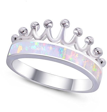 KELITCH 925 Sterling Silver Opal Ringar Påstående Kronringar Charm Vackra Ringar För Tjejer Kvinnor
