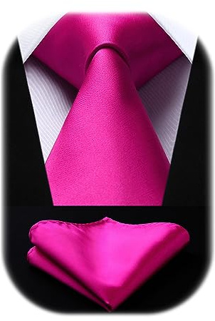 HISDERN Krawatte Extra lange Einfarbig Rosa Herren Krawatte Taschentuch Business Party Einfarbig Krawatten Elegant Hochzeit Krawatte & Einstecktuch Set