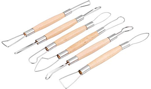 Akozon Double Head Ribbon Werkzeug Holzgriff Wachs Keramik Ton Carving Skulptur DIY Handwerk Set Doppelköpfigen Semi-Circular Draht Skulptur Werkzeug
