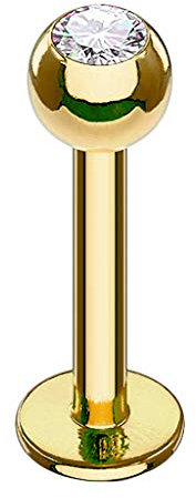 Piercingfaktor Piercing Stab Stecker Piercing Lippe Monroe Labret Ohr Tragus Helix Kugel Innengewinde Gold mit Kristall 1,2mm x 8mm x 3mm