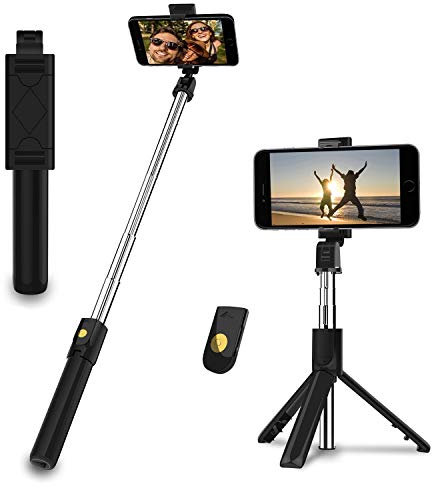 EasyULT Selfie Stick, Multifunctional Extendable Bluetooth Phone Tripod Selfie Stick with Detachable Wireless Remote Compatible with iPhone/Samsung/Huawei, etc. (Black)