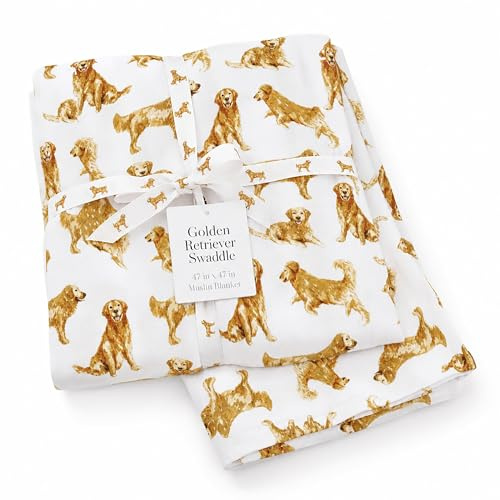 Mud Pie Golden Retriever Musselin-Wickeldecke, Baumwolle, 119,4 x 119,4 cm
