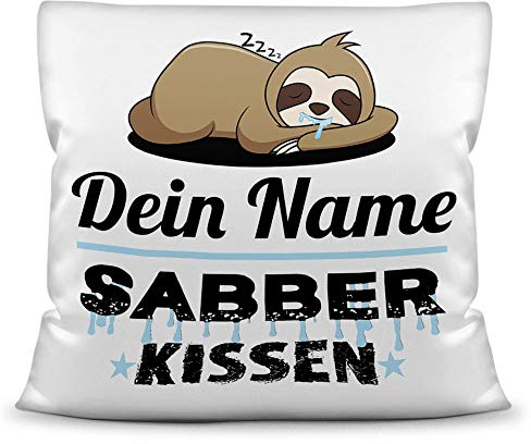 Print Royal Kissen inkl. Füllung Faultier PERSONALISIERT mit Wunschname für Ihn - Sein Name Sabberkissen - Kuschelkissen/Lustige Geschenkidee für Männer/Freund/Familie/Geburtstag - Kissen Weiß