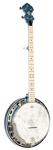 Ortega Guitars Falcon Series E-Akustik Banjo - Closed Back, Quiltahorn Blau | 5-Saitig, 24 Spannhaken, Mahagoni-Kessel & Resonator seidenmatt, REMO-Fell Fiberskin-Stil, inkl. Pro-Gigbag, OBJE400TBL