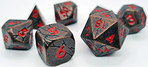 World of Dice Meteor-Serie - Pen and Paper Würfelset Metall, 7-teiliges Set, D4 bis D20, polyedrische Würfel, ideal für D&D, DSA, Cthulhu und mehr (ohne Etui, Copper)
