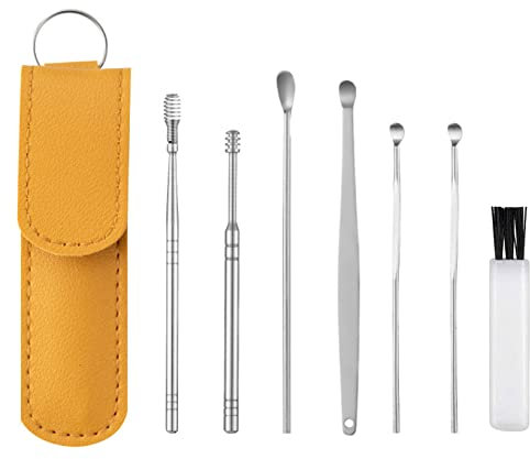 ILamourCar Pulisci Orecchie, [7 Pezzi] Kit di Rimozione del Cerume, Strumenti per Pulizia dell’Orecchio in Acciaio Inox, con Custodia Portatile in PU, per Adulti e Bambini Pulizia Dellorecchio