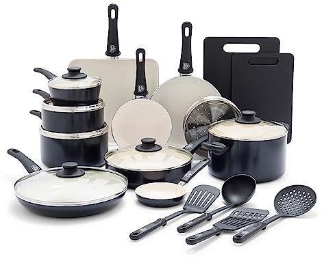 GreenLife Soft Grip Healthy Ceramic Nonstick 23 Piece Kitchen Cookware Pots and Frying Sauce Saute Pans Set with Kitchen Utensils, PFAS-Free, Dishwasher Safe, Black