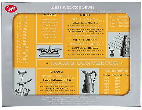Tala Schneidebrett und Arbeitsflächenschutz aus gehärtetem Glas, rutschfestes Multifunktionswerkzeug zum Schutz von Arbeitsflächen während der Zubereitung von Lebensmitteln, Maße: 30 x 40 cm, Gelb