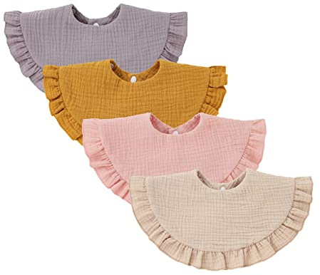 Nishine 4 stycken unisex baby muslinbandana, dregelhaklapp 360 grader, vridbar bomull, barnsjukdomar, matning, dreglande haklapp för pojkar flickor, Gul uppsättning, S