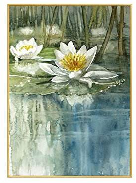 Acrylbilder Auf Leinwand Handgemalt, Vintage Grüner Teich Lotus Blume Blatt Landschaft Abstraktes Kunstwerk Rahmenlose Original Handgemalte Ölgemälde Auf Leinwand Wandkunst Für Wohnzimmer Schla