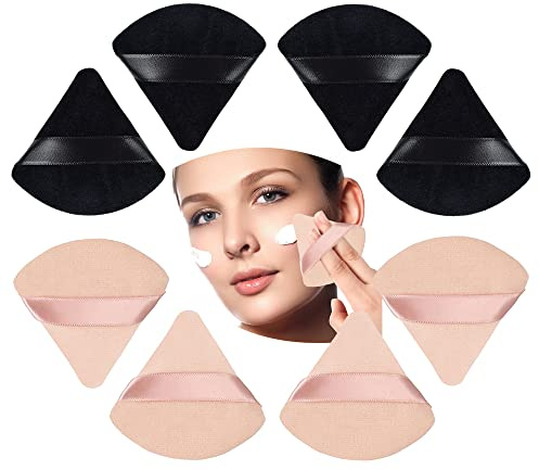 8 Stücke Dreieck Makeup Puderquaste Make up Schwamm, Weich Schwämmchen Powder Puff für Loser Puder Foundation, Nass Trocken Make up Werkzeug (Schwarz+Teint)