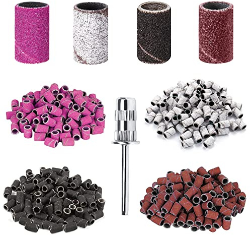 120 STK Schleifhülsen Schleifbänder Schleifkappen 80/120/180/240GRIT Nagelfräser Aufsatz für Nageldesign Nagelkunst, Kasten, mit 1Pcs Nagelbohrer