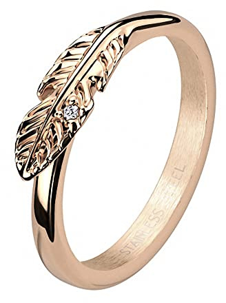 Mianova Designer Damen Ring Verlobungsring Rosegold Blatt mit Kristall