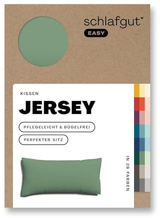 schlafgut Easy Jersey Kissenbezug 40x80 cm 100% Baumwolle, Green Mid | Kopfkissenbezug, Kissenhülle, Grün, Jersey, Ton-in-Ton Reißverschluss, bügelfrei, OEKO-TEX, atmungsaktiv