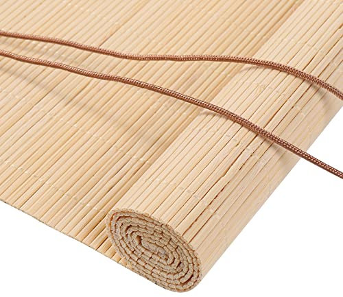 FoundGo Retro Bambus Rollo ohne Bohren [50-120cm Breit 100-280cm Hohe Anpassbar] 60% Blickdicht Raffrollo aus Bambus Sichtschutz Sonnenschutz Bambusrollo Jalousie für Türen & Fenster (Breite x Höhe)