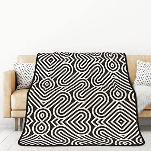 TORONG Doppelseitiger Flanell-Überwurf, schwarz, gebogene Textur, für Erwachsene, für Auto, Bett, Nickerchen, warme bequeme Decke