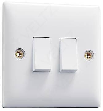 Double Light Switch White | VELTZ Pro | 2 Gang 2 Way 10 Amp | Slim Curved Round Edge Design | Wall Electrical Power Switched