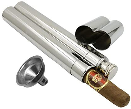 PiurUf Flasque Mini 2oz Free Creative Vodka Flagon Portable 18/8 Acier Inoxydable Alcool Liqueur Boucle de Hanche avec Tube de Cigare en Entonnoir de Whisky Hip Flask