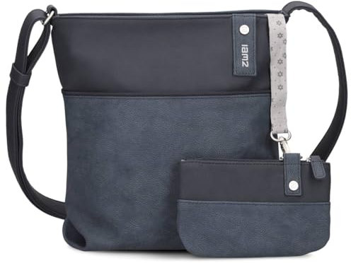 Zwei Damen Umhängetasche JANA J10 Crossbody Bag 5 Liter Handtasche im Canvas-Stil im Bicolor-Design + passender Kosmetikbeutel/Geldbeutel gratis (nubuk-ink)