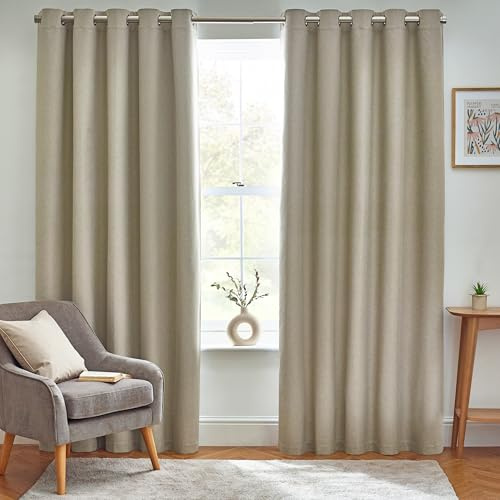 furn. Dawn Textured Blackout Ösenschals - Thermisch Gefüttertes Paar (Natur, Breite 229 x Länge 183cm)