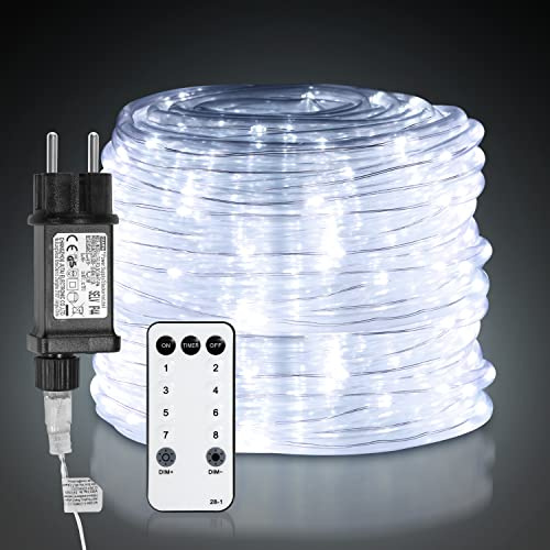 Duisrech Tubo luminoso per esterni, 20 m, 200 LED, per interni, 8 modalità, tubo luminoso per Natale, feste, tubo luminoso con telecomando, impermeabile, bianco
