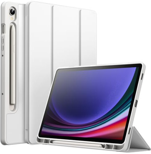 JETech Hülle für Samsung Galaxy Tab S9 11 Zoll mit S Pen Halterung, Weiche TPU DREI-Falt Ständer Schützend Tablet Schutzhülle, Unterstützung S Pen Aufladung, Auto Wachen/Schlafen (Weiß)