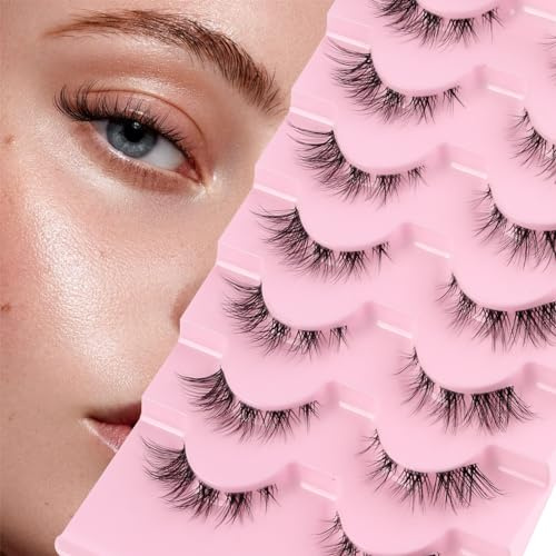 Parriparri Naturliche Falsche Katzenaugenwimpern mit 4 Clustern 7 Paar wiederverwendbar Cat Eye Lashes Wispy Eyelashes