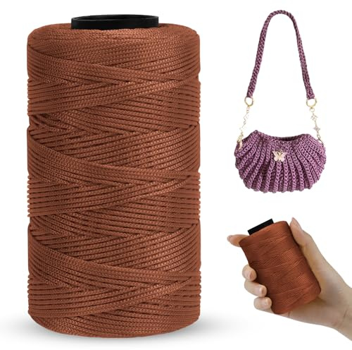 LEREATI Makramee-Garn, 1 mm x 230 m, Polyester, Polypropylen, Kordel, für Handtaschen, Wandaufhängung, Basteln, Stricken, Weihnachten, Hochzeit (heller Kaffeebraun)
