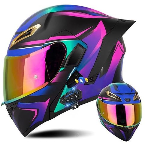 Bluetooth Cascos Modulares de Moto, Casco Abatible ECE Homologado, Casco Modular Integrado con Visera Solar Doble Antivaho y Forro Extraíble,Casco Cola Grande para Hombres Mujeres
