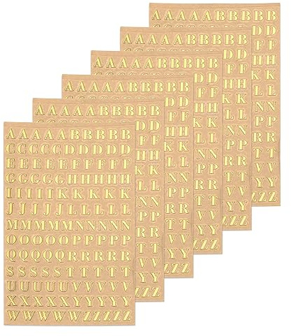 sourcing map 6 Blätter Buchstaben Aufkleber, 3mm 3D Stereo Selbstklebende Groß Klebebuchstaben Sticker für Postfach,Schilder,Adressnummer,DIY Scrapbooking,Dekoration, Gold (130 Stück/Blätter)