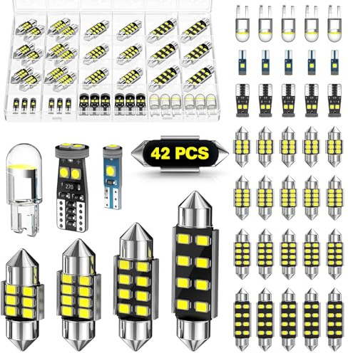 Xdoar 42 PCS Upgraded LED Interior Car Lights Kit, Super Bright Dome Map and Door Light Bulbs, Fits 194 De3175 578 6418 T5 LED Blubs, Universal for Cars and Trucks