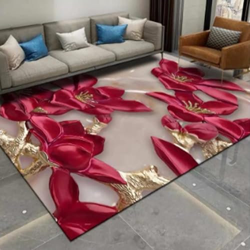 Küchendeko Waschbarer, Rutschfester Teppich Mit Blumenmuster In Rotgold,Floor Rug Teppich Boden,180x280cm