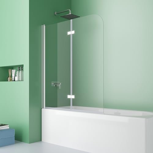 DOOLEEWEE Duschwand für Badewanne 120x140 cm Badewannenfaltwand 2-teilig Faltbar 6mm ESG Glas Nano Beschichtung Duschtrennwand