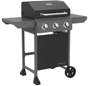 Megamaster 3-Burner Propane Gas Grill with Side Tables, 30,000BTUs, 429.81 SQ. In. Cooking Space, 2 Wheel Transport, Outdoor Kitchen Grill for BBQs, Backyards, Tailgating, and More - 720-1094