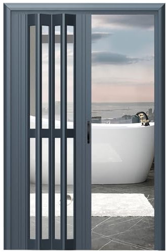 FalttüR Outdoor Wasserdicht Patio Yard Anwendung Tür, Schiebetür Für Küche Speisekammer / Aluminiumlegierung Innenraum Falten Akkordeon Tür Für Schlafzimmer Home Office, Grau-1 ( Color : WxH , Size :