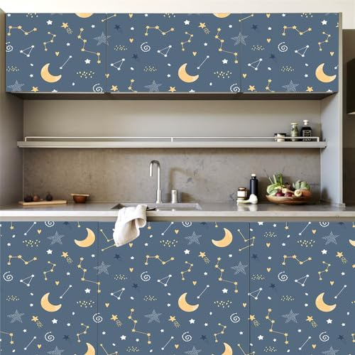 Selbstklebende Tapete Mond Gelber Stern Strukturtapete Wandtattoo Schlafzimmer Tapete Selbstklebend Vliestapete Wallpaper for Living Room Tapeten Leicht zu Entfernen Wandschutzfolie 40x100cm/1 Pcs