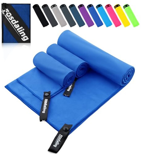 Fosdaling Set di 3 asciugamani in microfibra (grandi 160 x 80 cm e 2 piccoli 80 x 40 cm), ad asciugatura rapida, in microfibra per fitness e sport, per telo da spiaggia, asciugamano sportivo e da
