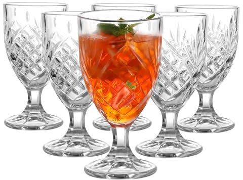 Royal Cuisine 180 ml Water Goblets Soft Drinks Crystal Glasses Embossed Cocktail Glasses Retro Vintage Drinking Glasses Stripped Wine Glasses Origami Glass Cup Drinking Glasses Set of 6 (YJSK-3208C)