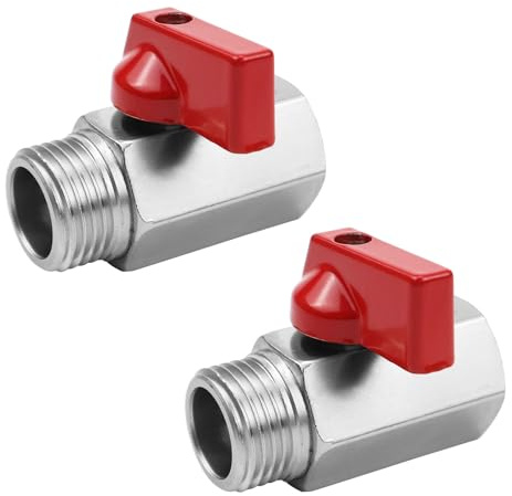 WPPQWP 2 Stück Mini Kugelhahn 1/2 Zoll, Absperrhahn 1/2 Zoll (1/2 IG x 1/2 AG), Kohlenstoffstahl Absperrhahn, Ballonhahnschalter DN15, Oberfläche Perlnickel-Korrosionsschutzverfahren