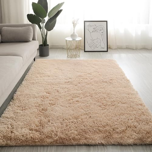 XUEDNGM Shaggy Hochflor Teppich Fellteppich 200 x 300 cm Flauschig, Weich, Pflegeleicht, Anti-Rutsch, Waschbar Modern Flauschig Weich Teppich Nicht-Slip Teppich für Wohnzimmer, Schlafzimmer, Beige