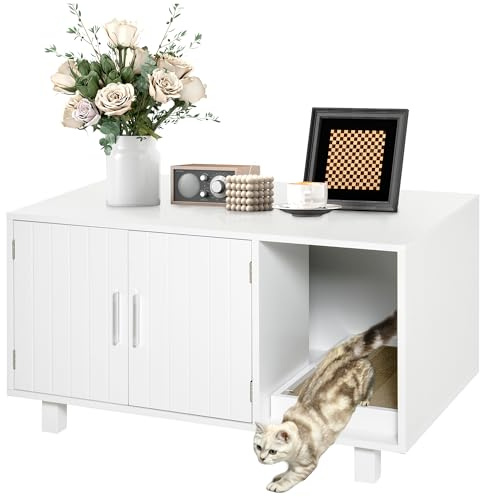 PawHut Arenero para Gatos Mueble Arenero con Puerta Rascador Caja de Arena para Interior 91x52x50,5 cm Blanco