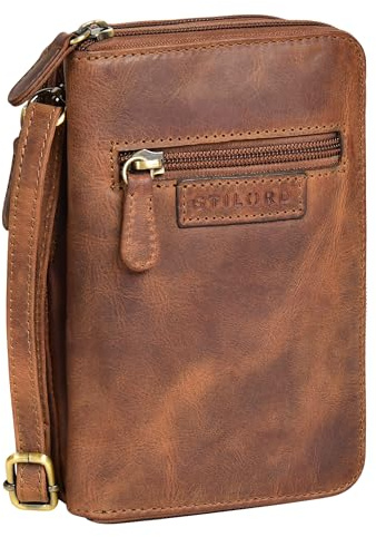 STILORD 'Peter' 2-in-1 Leder Brustbeutel Portemonnaie Herren Handytasche Damen Reisebrieftasche zum Umhängen Kleine Brusttasche Vintage Tasche Crossbody Bag Echtleder, Farbe:mittel - braun