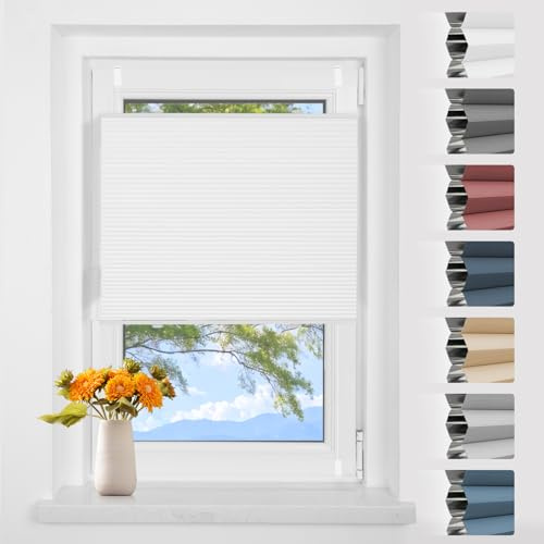 Wabenplissee Plissee Klemmfix ohne Bohren Weiß-weiß B45 x H130 cm | Verdunkelung Thermo Verdunklungsplissee für Fenster 100% Blickdicht,Schallschutz und Wärmehaltung
