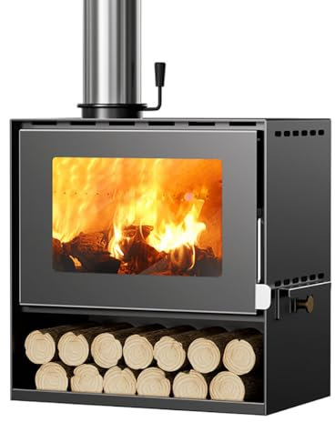 Kaminofen mit Keramikglasfenster Werkstattofen, Kamin Ofen Dauerbrandofen Hüttenofen Heizofen, Generic Holzofen, Geeignet für Hotel Gastfamilie Villa Café(Size:49x30x50cm)