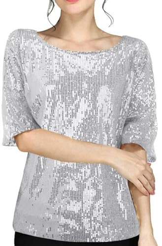 Vêtement Femme Chic Top Manches À Sequins Doré Or T-Shirt Rose Femme Tenue De Fête Femme Chemisier Femme Chic Et Élégant Blanc Tenue Ete Femme Sequins Femme Haut Paillettes Argent L