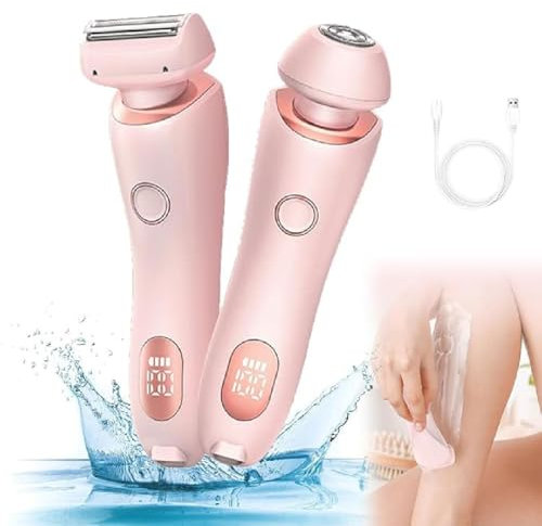 Velvix Smoothshave Razor, Velvix Rasierer Damen, Velvix Elektrisch Rasierer, 2 in 1 Intimrasierer für Frauen, Kabelloser UBS Nass/Trocken Körperrasierer für Gesicht Bikini Beine Arme (Pink)
