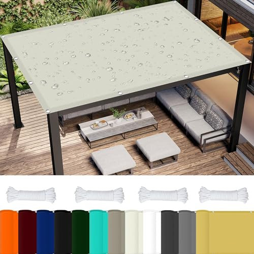 Pali per vela ombreggiante, 3,5 x 10 m, impermeabile, da giardino, con occhielli, per esterni, feste, patio, colore avorio